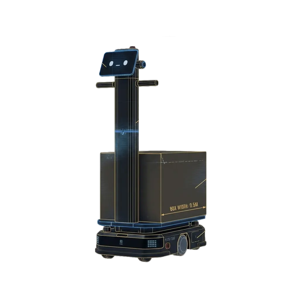 Industrieroboter AMR T 300 mit variabler Tragfähigkeit, ausgestattet mit Optionen für Fördertechnik und Plattformzug.